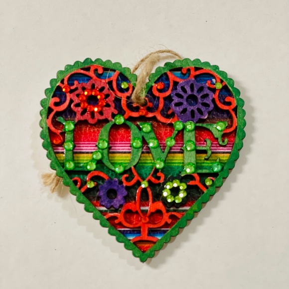 Wood Ornaments Serape inspired Handcrafted New set/4 - Picture 2 of 7